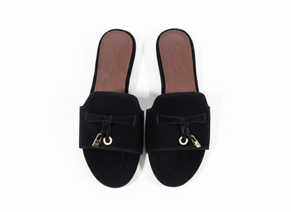 LORO PIANA Style Black Suede Slides 🖤✨ | Classic Minimal Edition