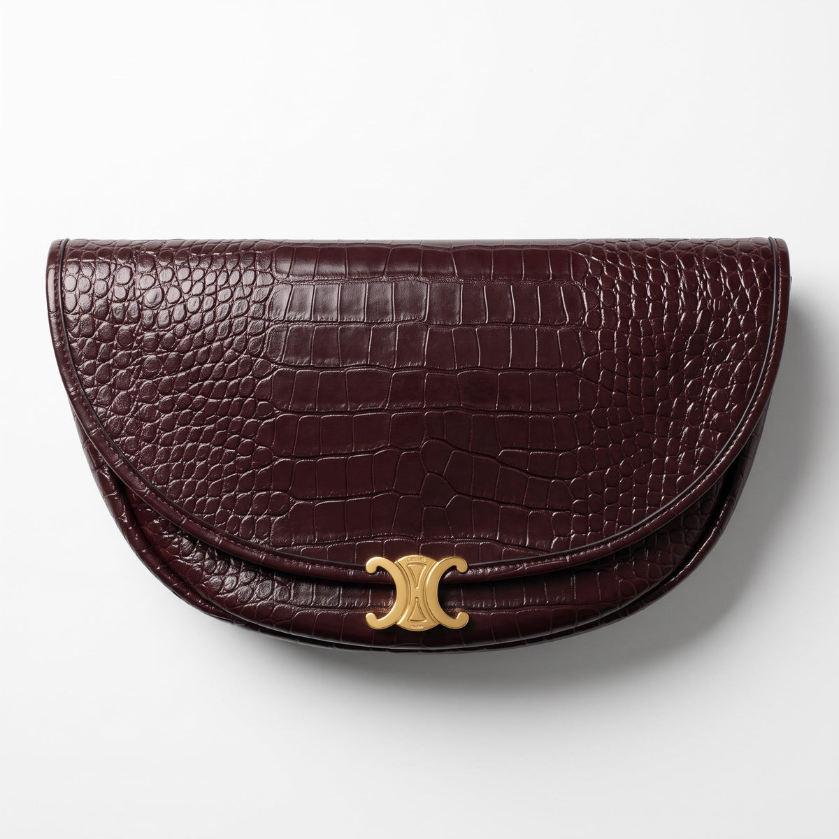 Celine Croc Triomphe Little Halfmoon Bag — Burgundy