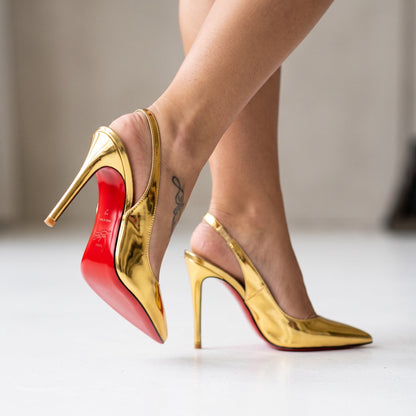 Christian Louboutin Slingback – Gold Patent 👠