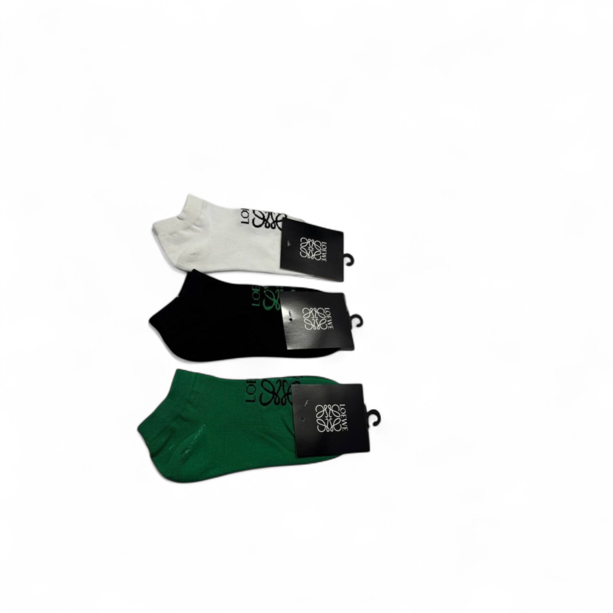 Loewe Signature Ankle Socks – 3-Pack (Green, Black, White)