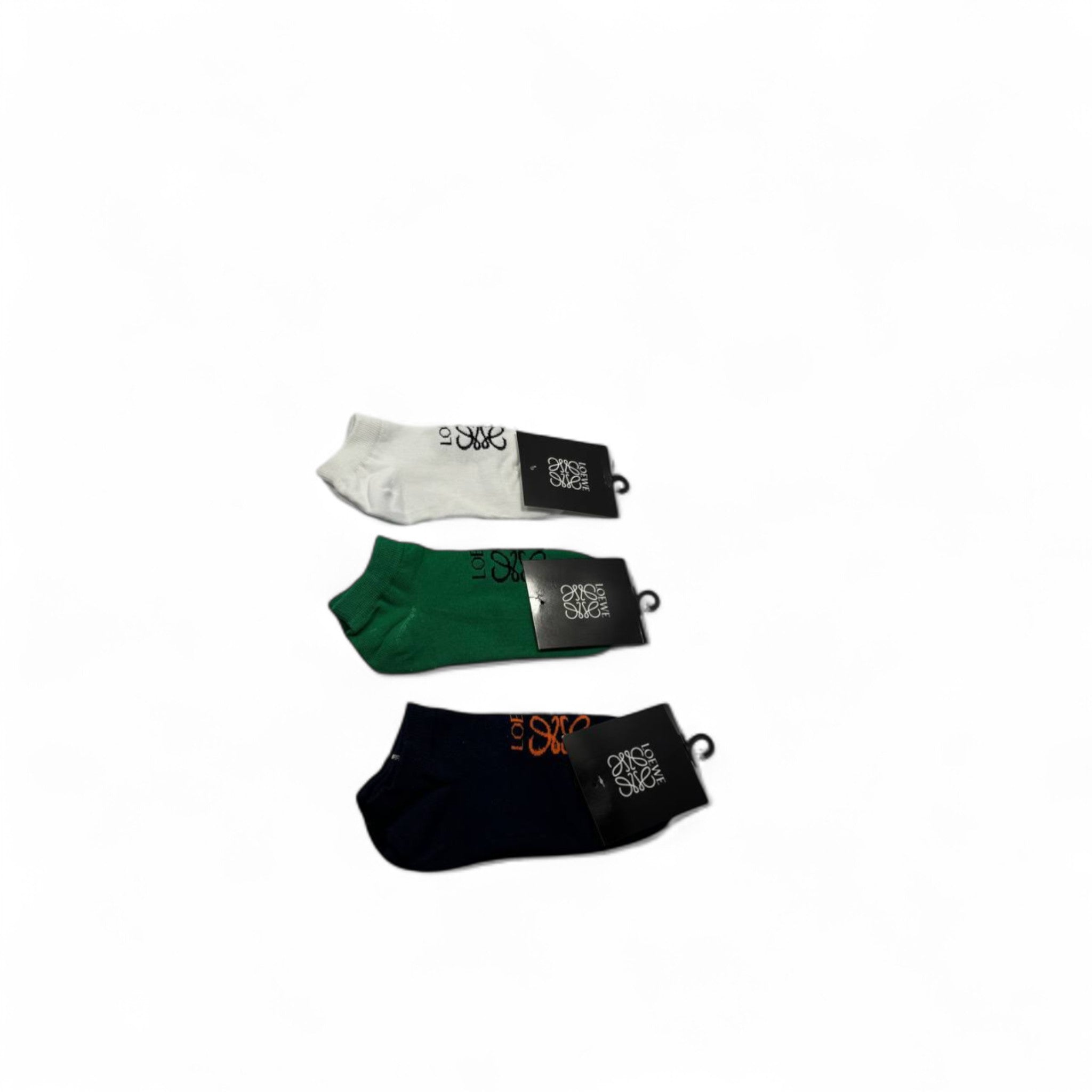 Loewe Signature Ankle Socks – 3-Pack (Green, navy , White)