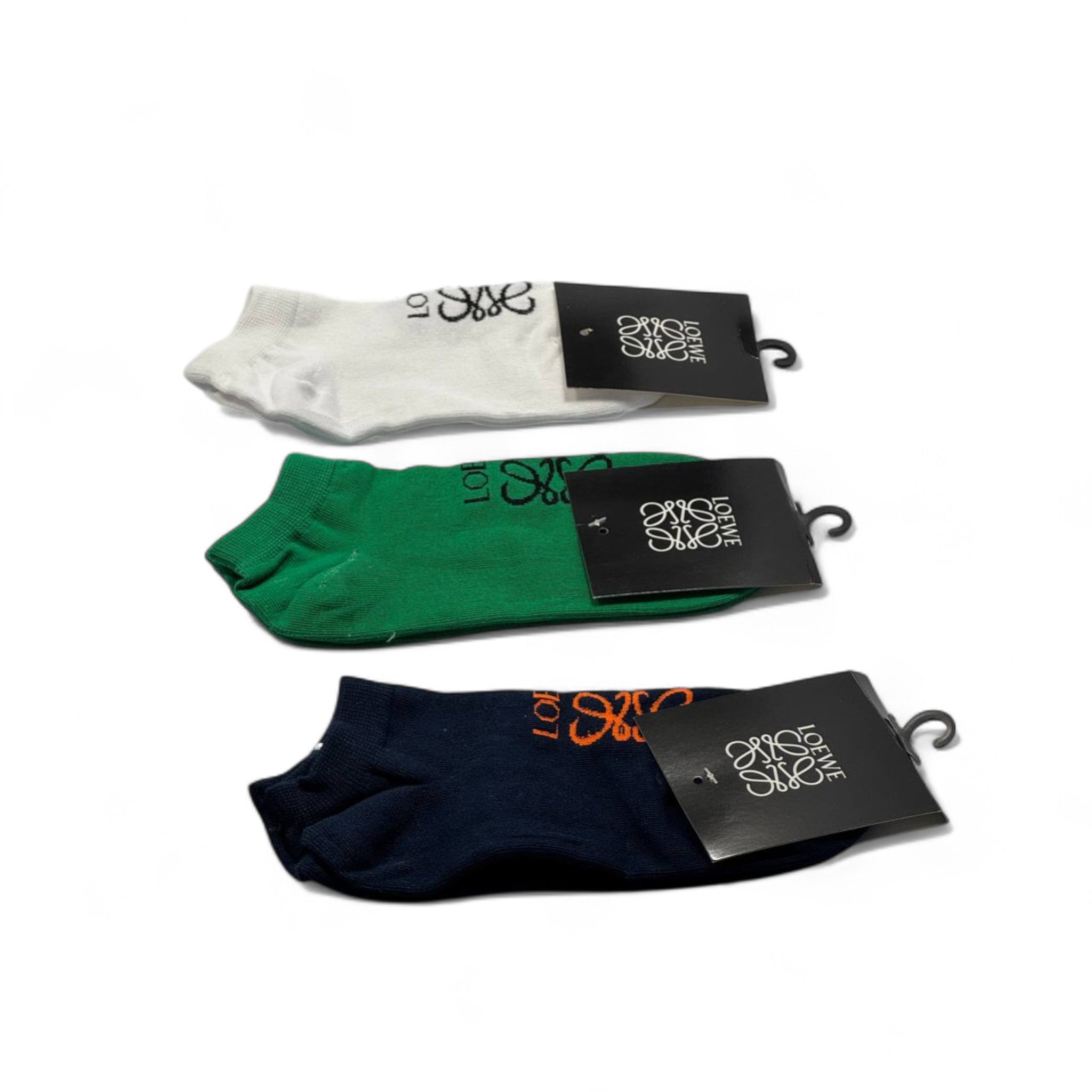 Loewe Signature Ankle Socks – 3-Pack (Green, navy , White)