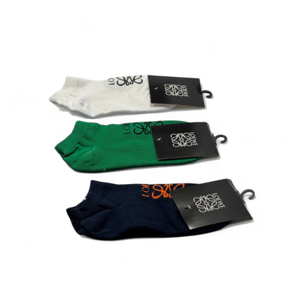 Loewe Signature Ankle Socks – 3-Pack (Green, navy , White)