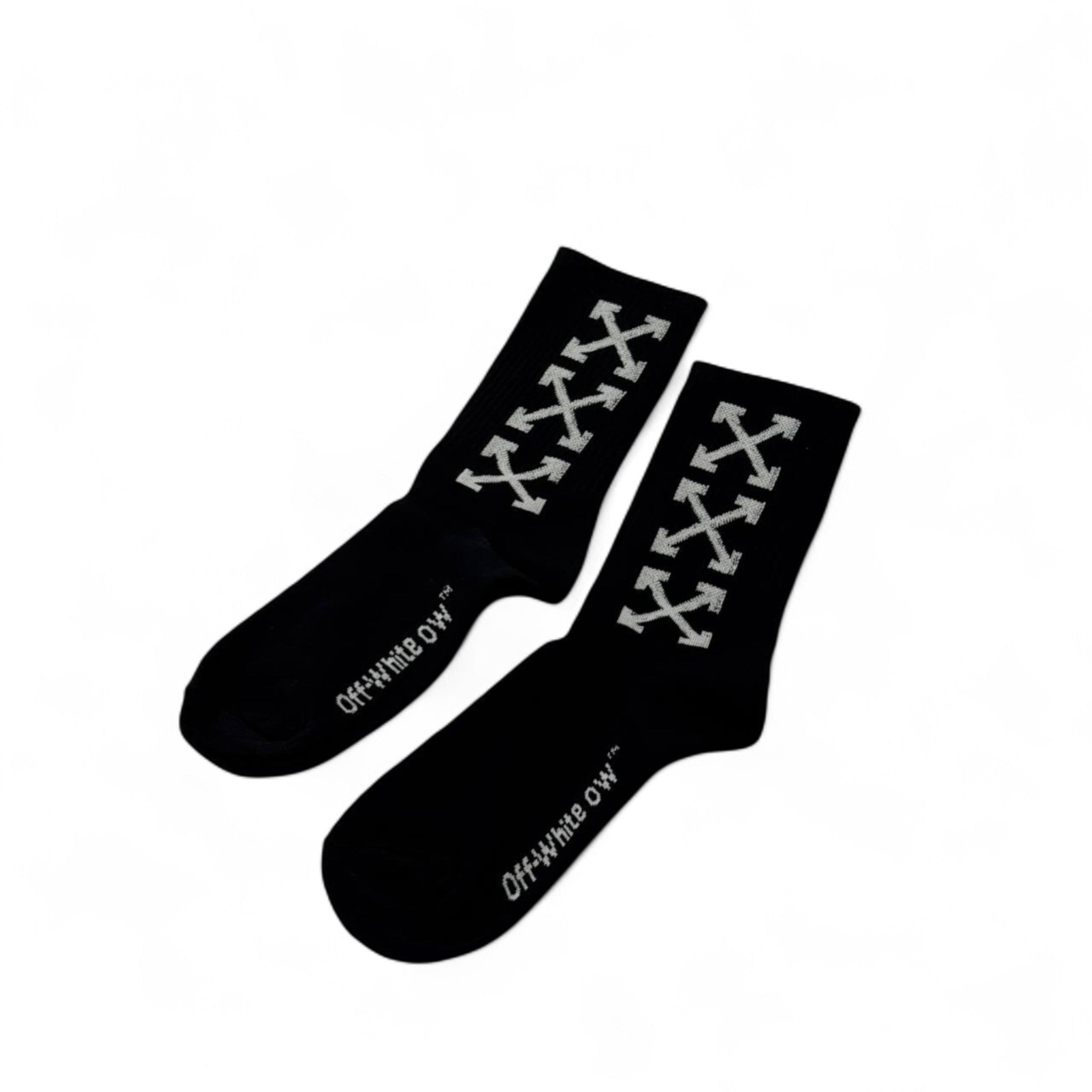 Off-White Style "DO NOT CROSS" Crew Socks – Black & Neon Green