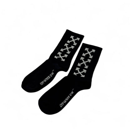 Off-White Style "DO NOT CROSS" Crew Socks – Black & Neon Green