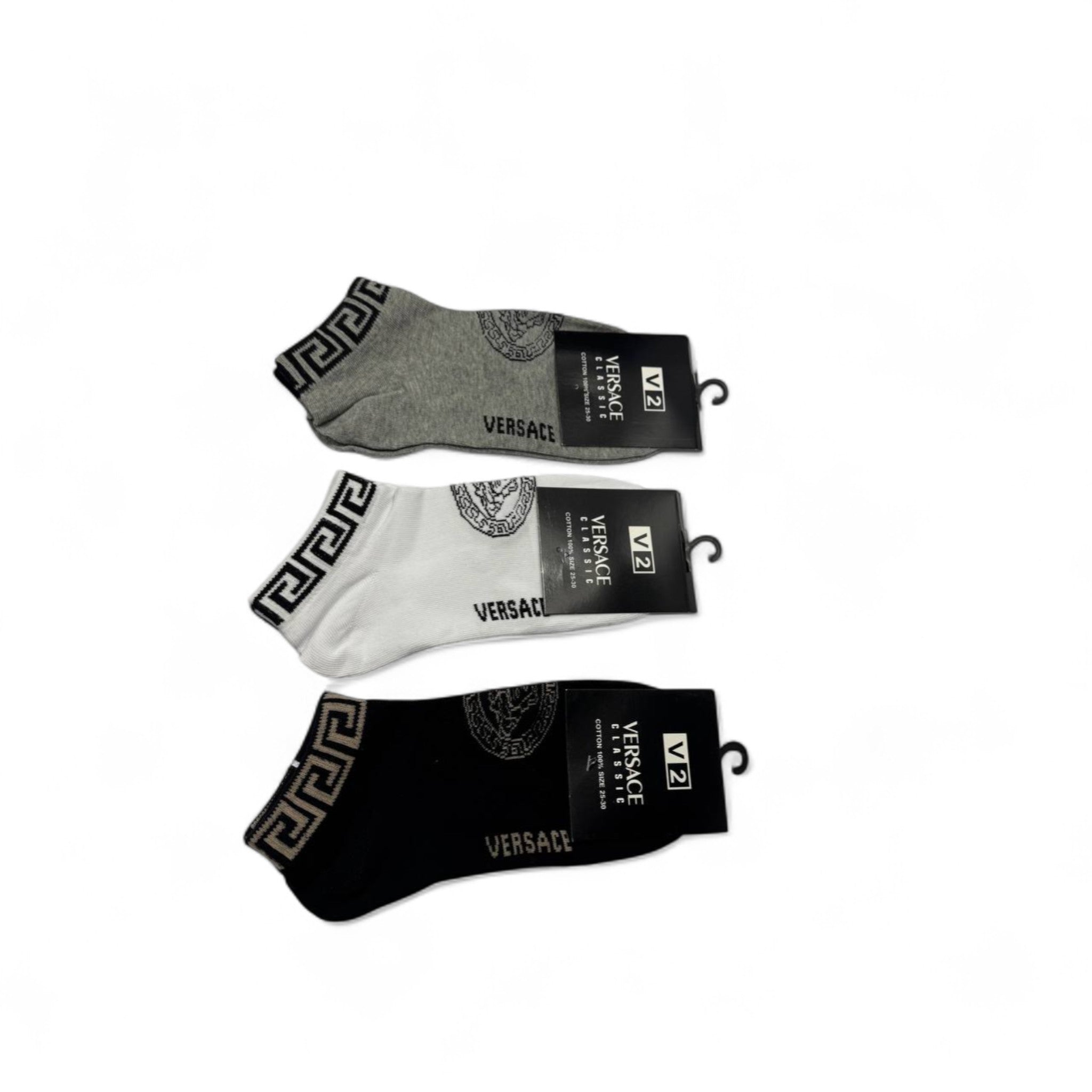 Versace-Inspired Ankle Socks 3-Pack 🖤🤍 Timeless Luxury & Comfort