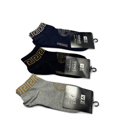 Versace-Inspired Ankle Socks 3-Pack 🔱 | Navy, Black & Grey Luxury Set