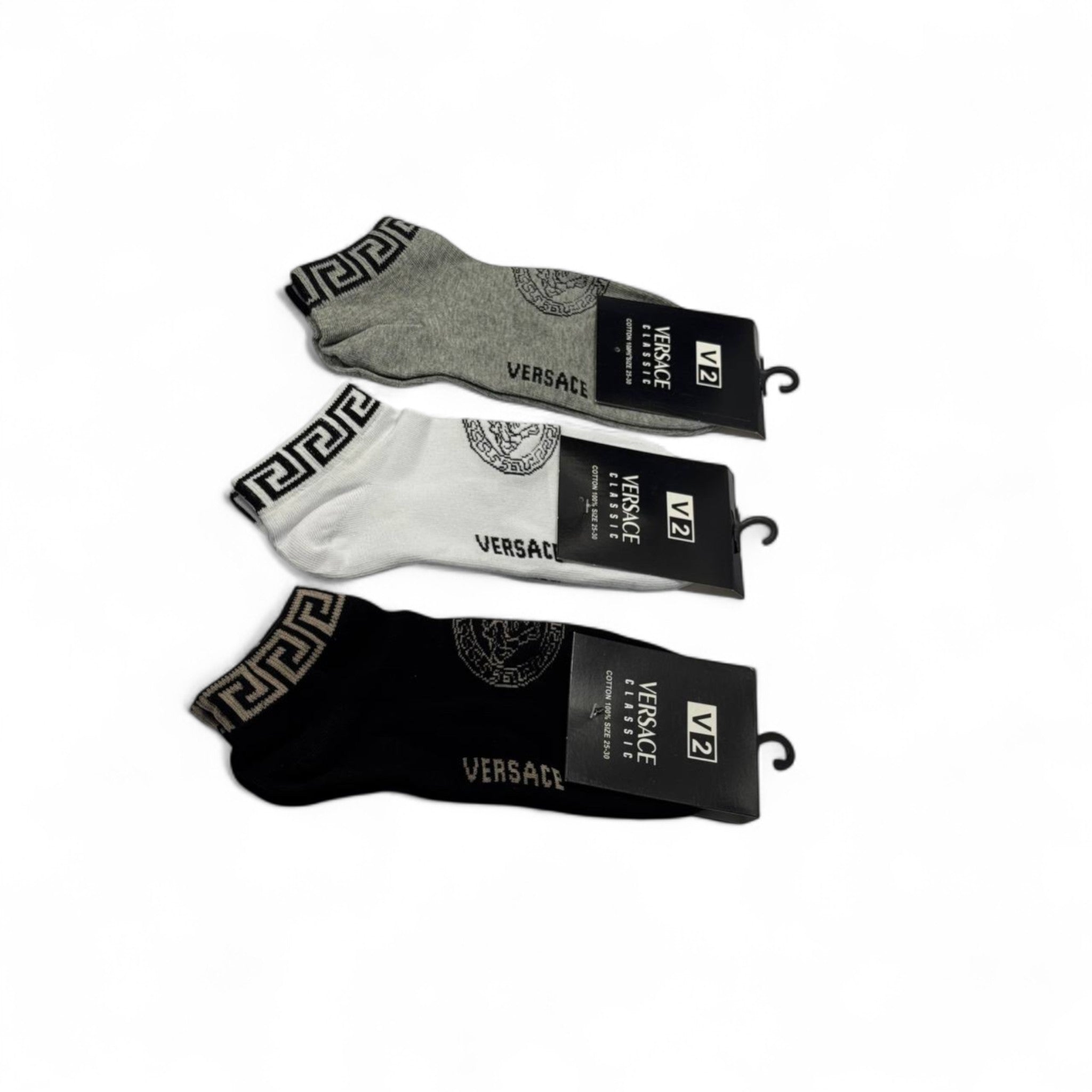 Versace-Inspired Ankle Socks 3-Pack 🖤🤍 Timeless Luxury & Comfort