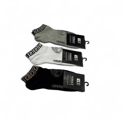 Versace-Inspired Ankle Socks 3-Pack 🖤🤍 Timeless Luxury & Comfort