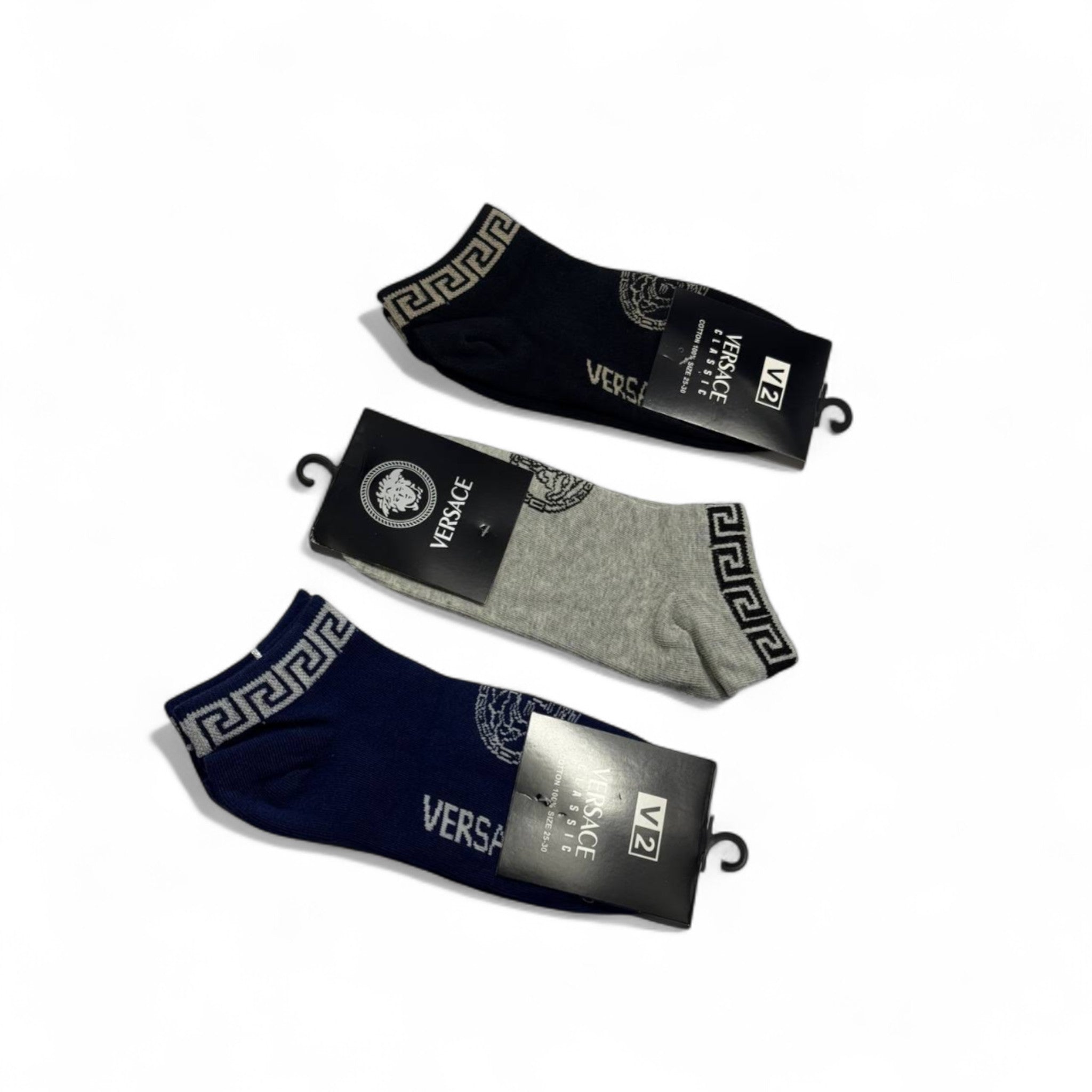 Versace-Inspired Socks 3-Pack 🖤💙 Stylish Luxury in Every Pair