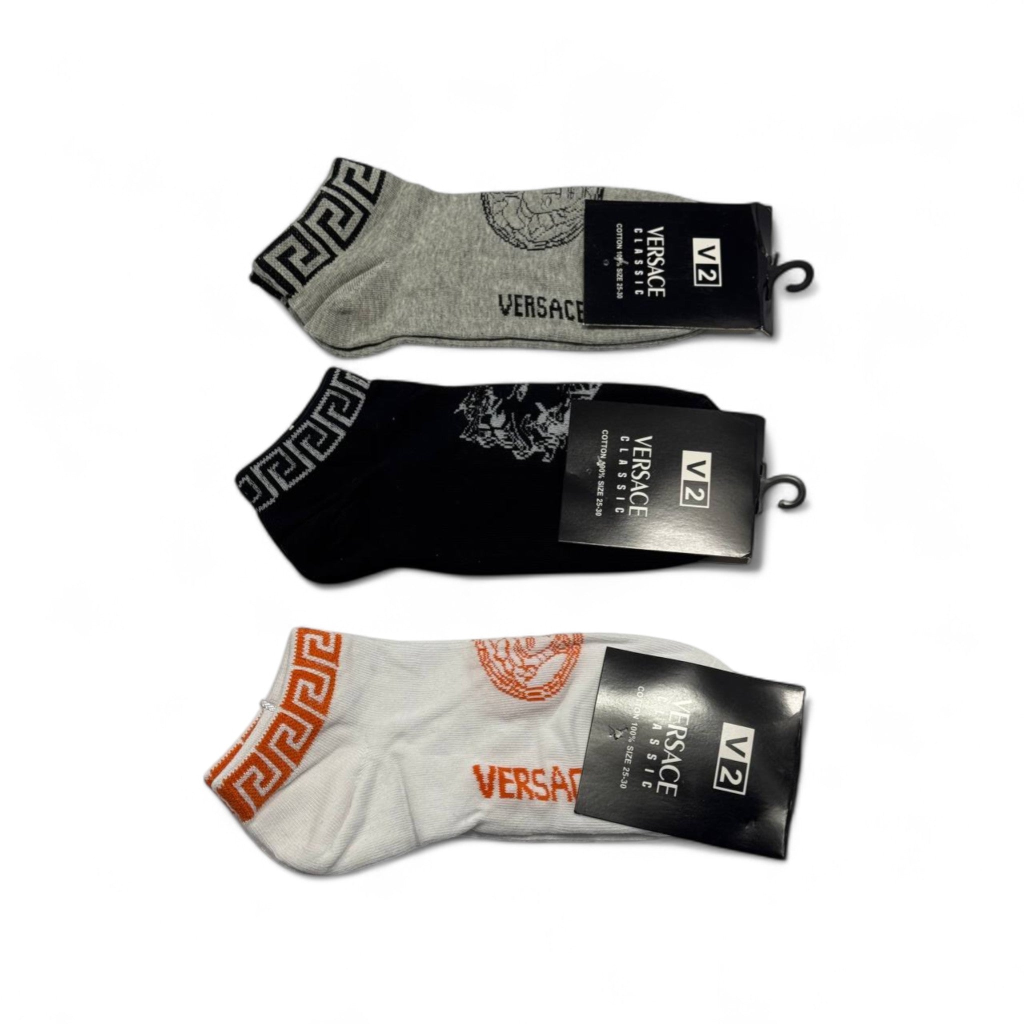 Versace-Inspired Ankle Socks 3-Pack 🧡🖤 Timeless Style with a Bold Twist