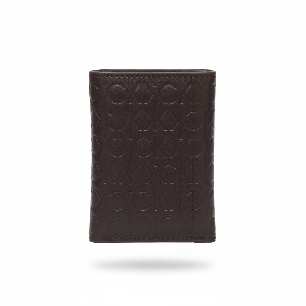Calvin Klein CK All-Over Embossed Vertical Leather Wallet – Brown 🤎✨