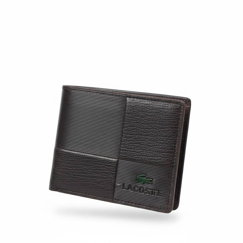 Lacoste Patchwork Leather Bifold Wallet – Dark Brown 🐊🤎
