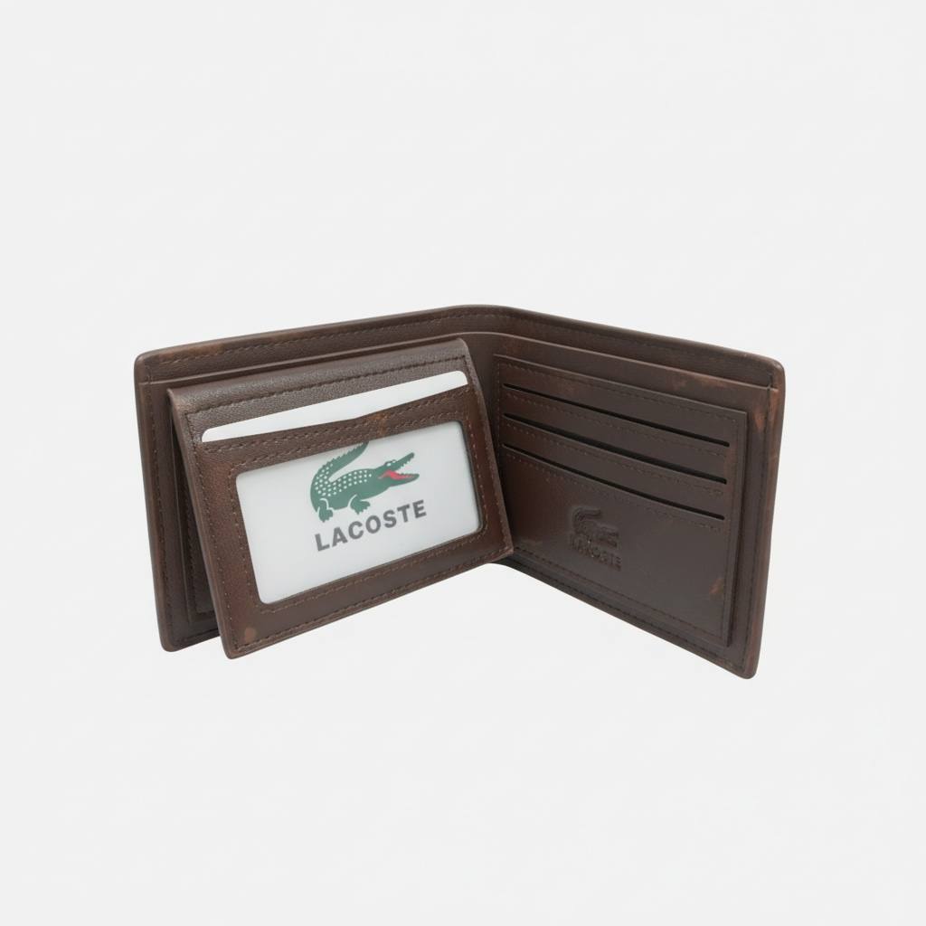 Lacoste Patchwork Leather Bifold Wallet – Dark Brown 🐊🖤