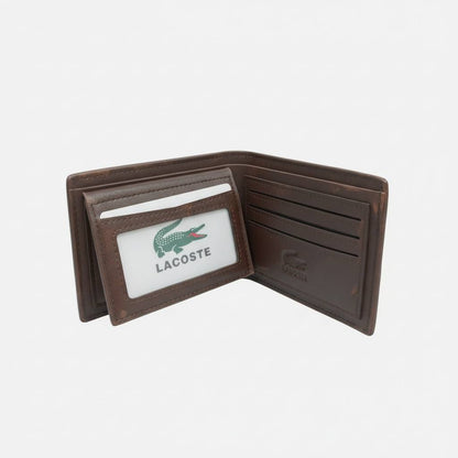 Lacoste Patchwork Leather Bifold Wallet – Dark Brown 🐊🖤