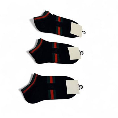 Gucci-Inspired Black Stripe Socks 3-Pack 🖤🟥🟢 | Timeless Designer Style