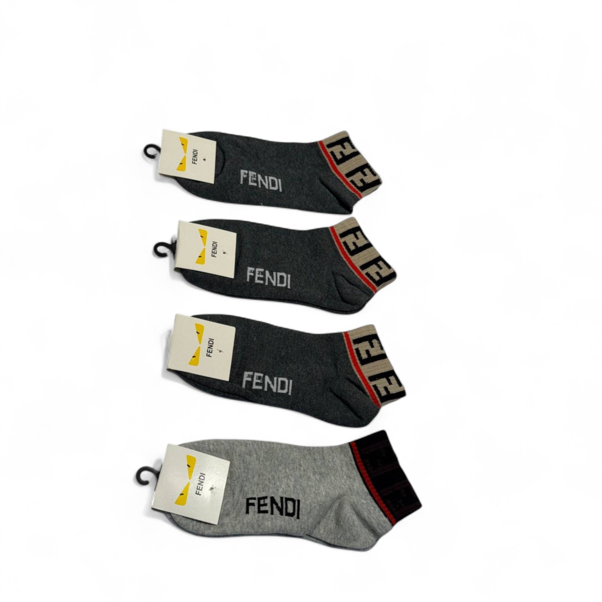 Fendi-Inspired Monogram Cuff Socks 4-Pack 🩶🖤 | Elegant Streetwear Essentials