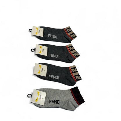 Fendi-Inspired Monogram Cuff Socks 4-Pack 🩶🖤 | Elegant Streetwear Essentials
