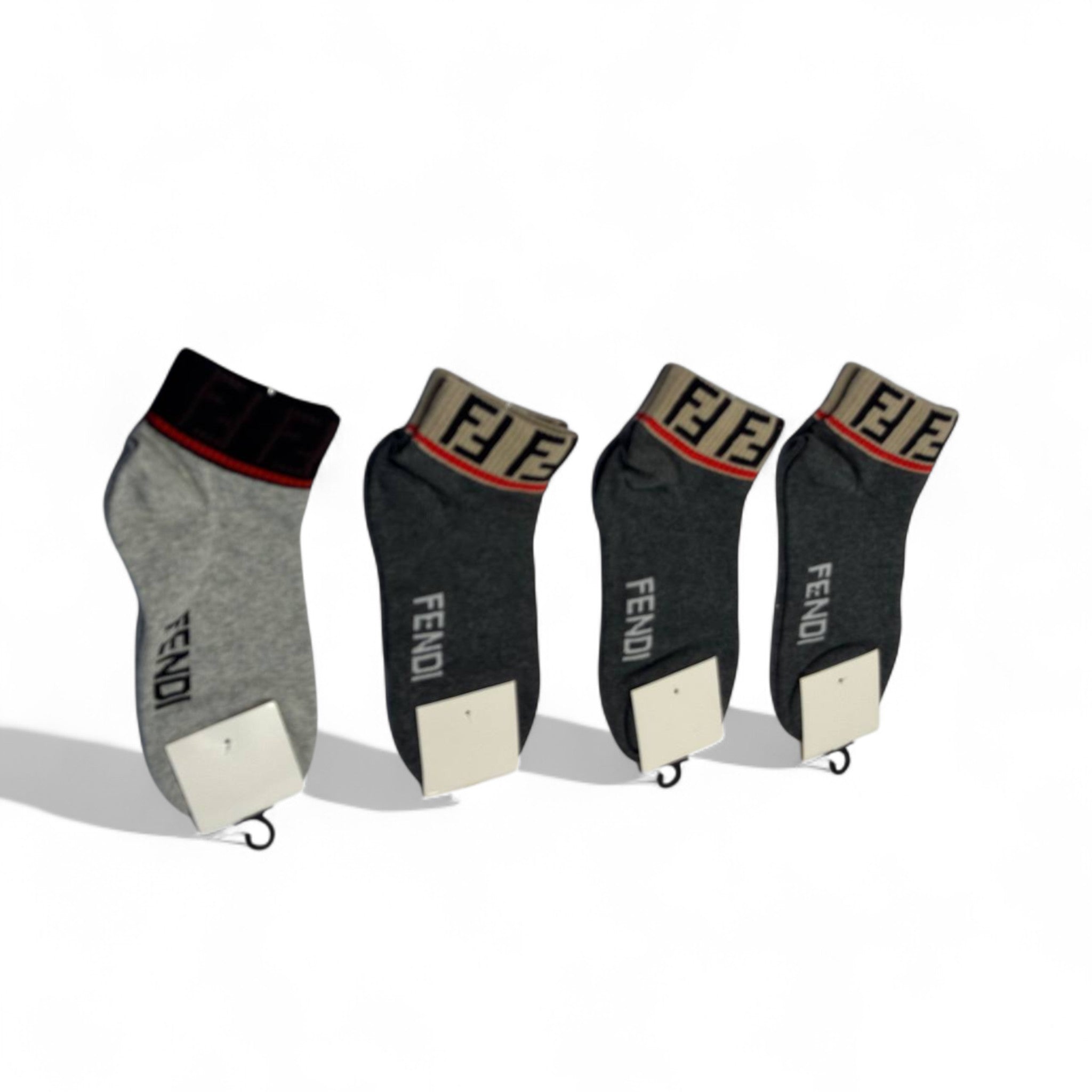 Fendi-Inspired Monogram Cuff Socks 4-Pack 🩶🖤 | Elegant Streetwear Essentials