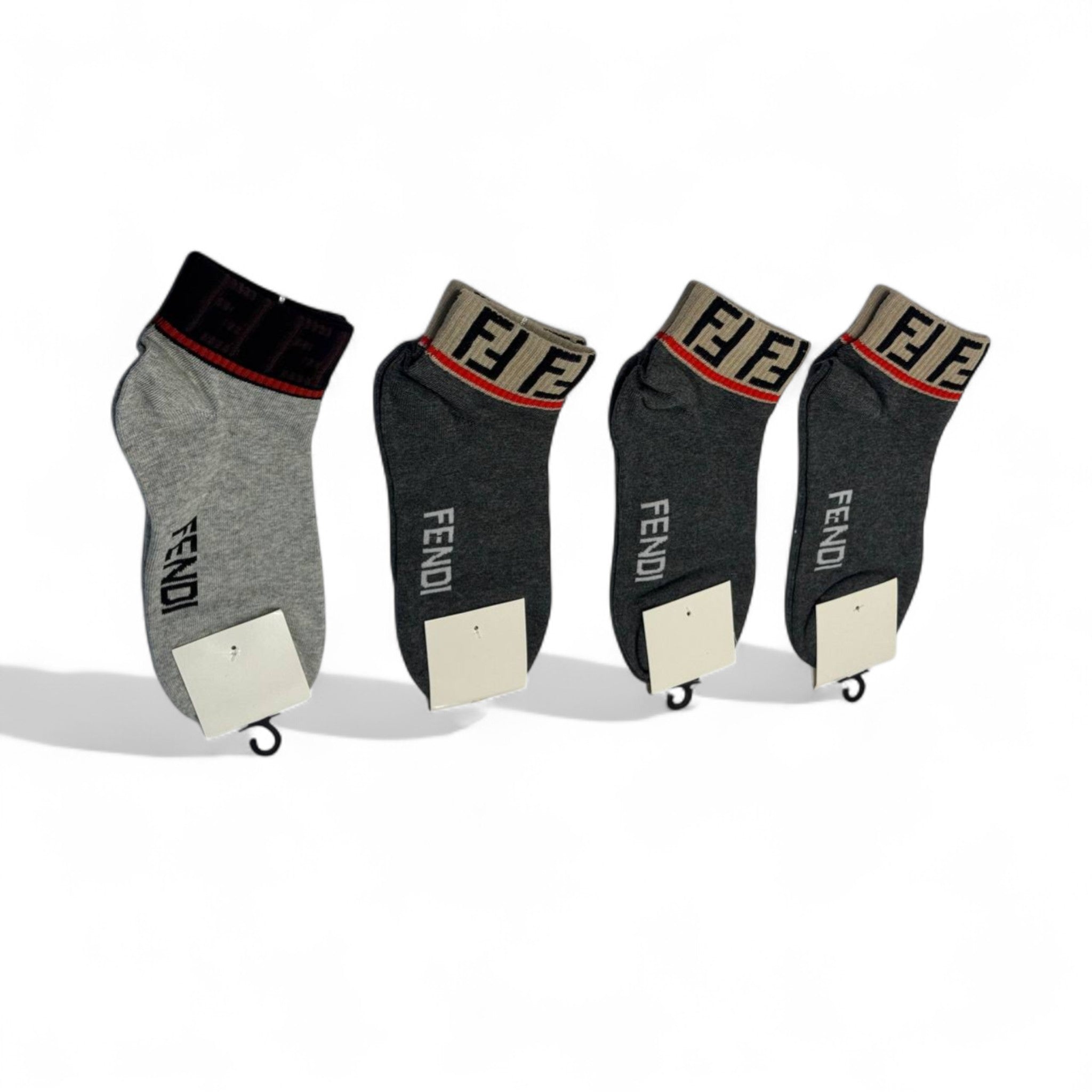 Fendi-Inspired Monogram Cuff Socks 4-Pack 🩶🖤 | Elegant Streetwear Essentials