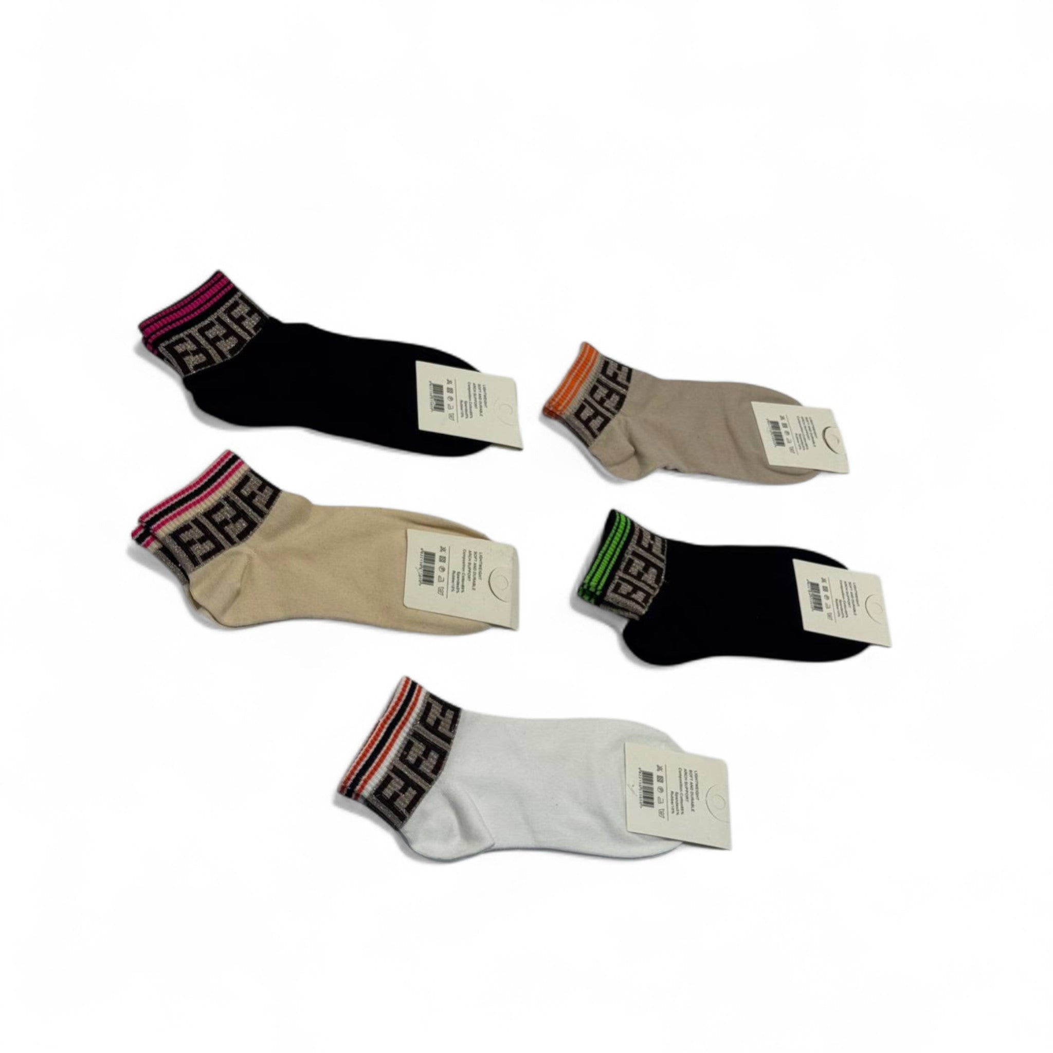Fendi-Inspired Monogram Socks 5-Pack 🌈🧦 | Colorful Luxury with Iconic FF Style