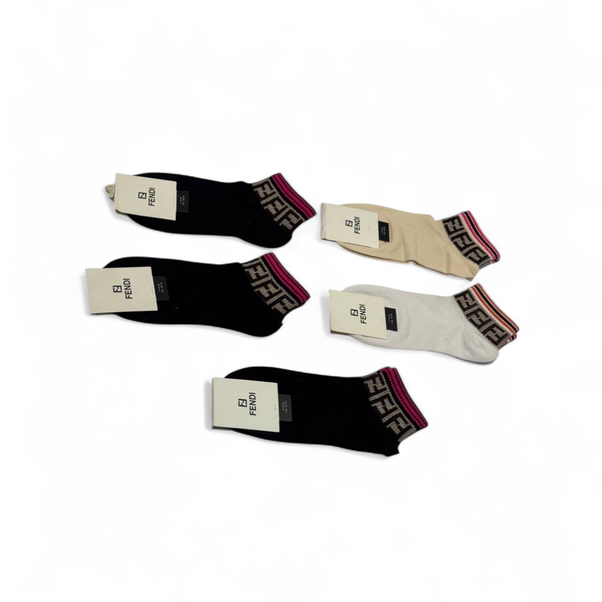 Fendi-Inspired FF Cuff Socks 5-Pack 🖤🤍 | Signature Monogram in Everyday Neutrals
