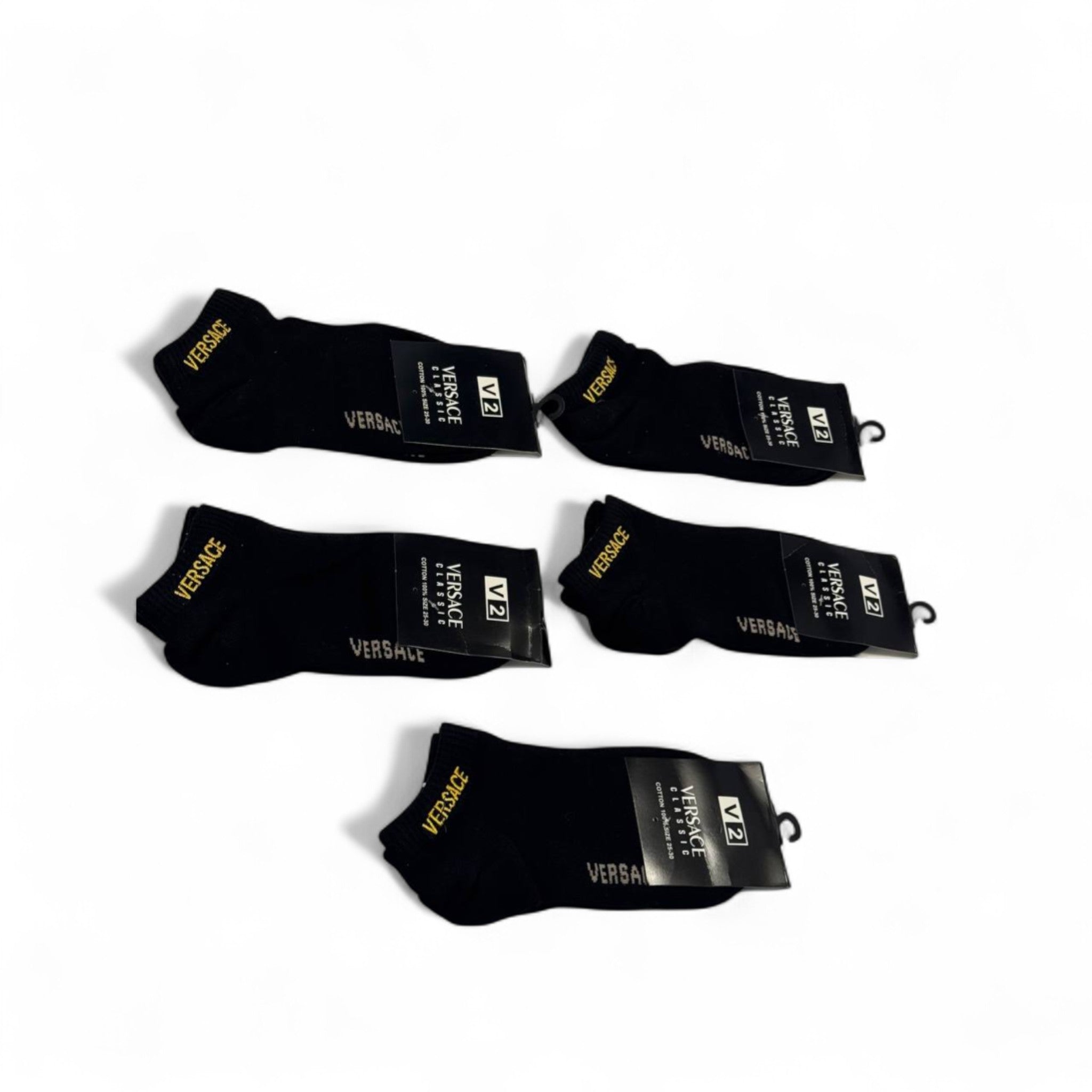Versace-Inspired Luxury Black Socks 5-Pack 🖤 | Golden Embroidery Edition