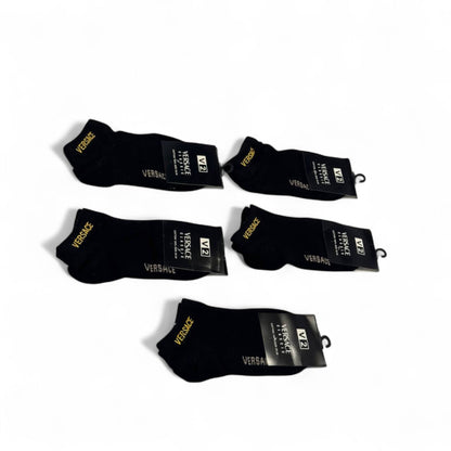 Versace-Inspired Luxury Black Socks 5-Pack 🖤 | Golden Embroidery Edition