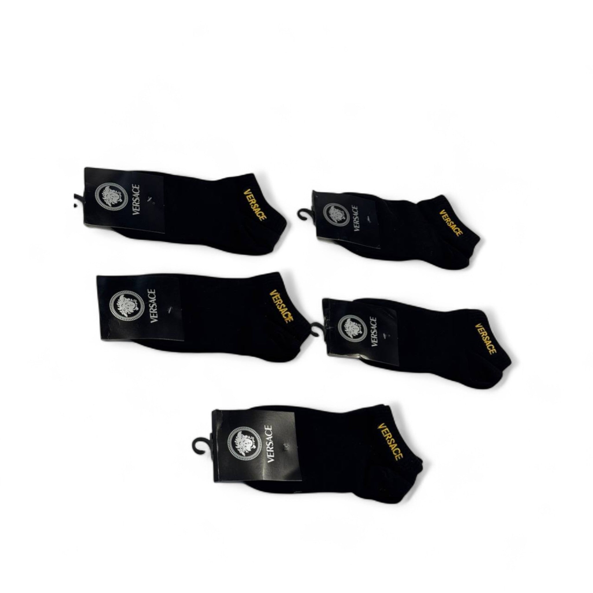 Versace-Inspired Luxury Black Socks 5-Pack 🖤 | Golden Embroidery Edition
