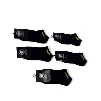 Versace-Inspired Luxury Black Socks 5-Pack 🖤 | Golden Embroidery Edition
