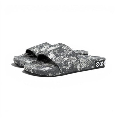 Louis Vuitton Grey Monogram Slide Sandals – Luxury Designer Casual Slippers ✨🩶