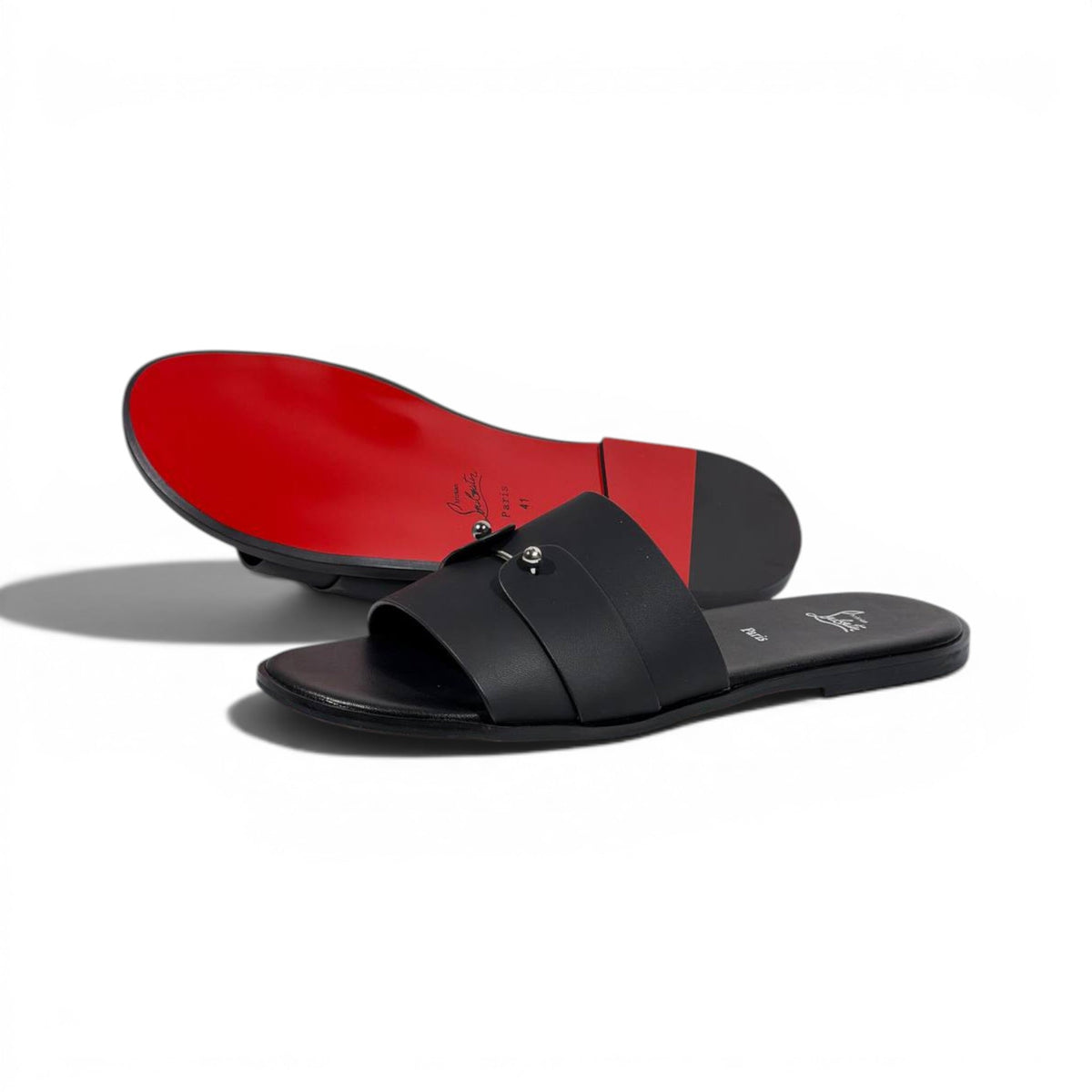 Christian Louboutin Inspired Black Leather Slide Sandals – Luxury Designer Summer Slippers ❤️🖤