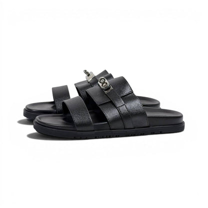 Hermès Black Luxury Slide Sandals – Premium Designer Summer Slippers 🖤✨