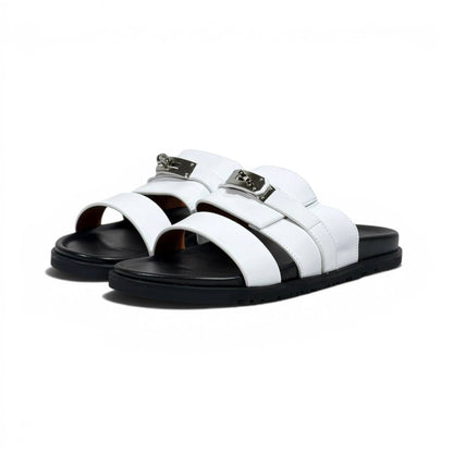 Hermès White Luxury Slide Sandals – Premium Designer Summer Slippers 🤍✨
