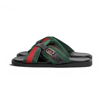 Gucci Green & Red Cross Strap SLIDE– Luxury Designer Summer Slides 💚❤️✨
