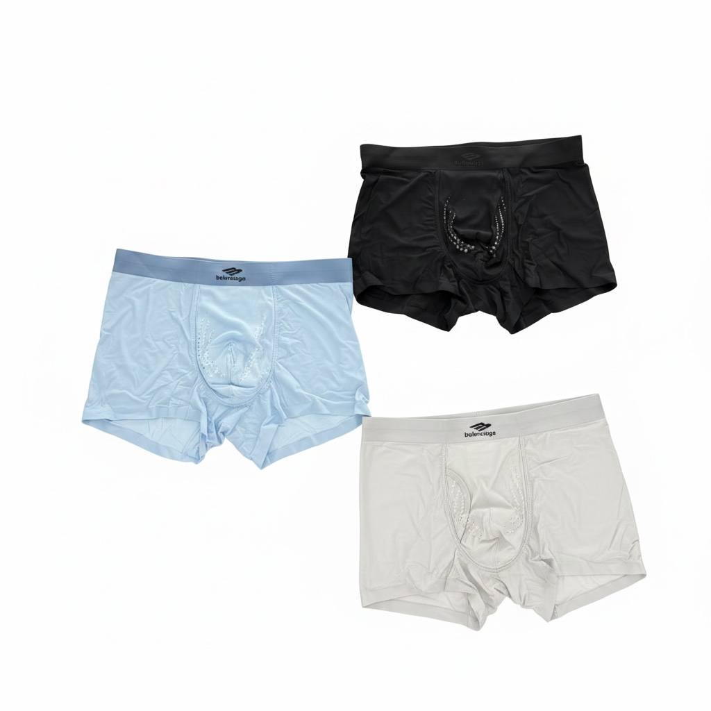 Balenciaga Premium Ice Silk Boxer Briefs Set – Luxury Performance Underwear Collection ⚡🖤🤍💙