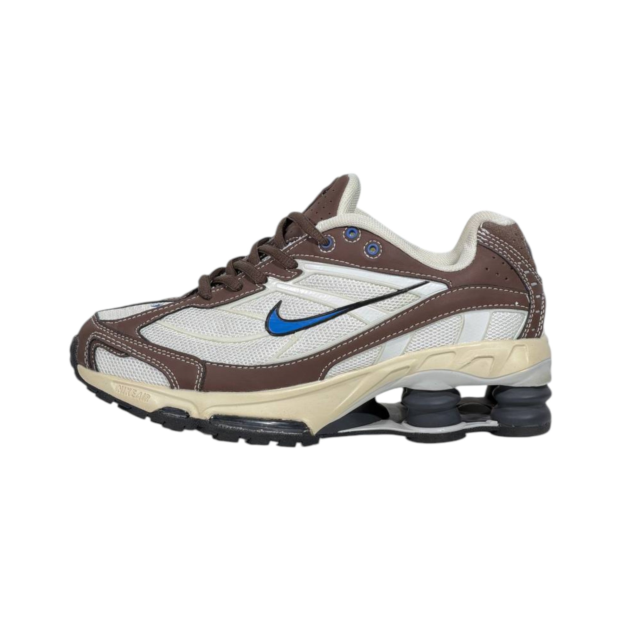 🤎⚡ Nike Shox R4 Retro Brown & Cream Running Sneakers – Y2K Streetwear Cushion Shoes 👟🔥