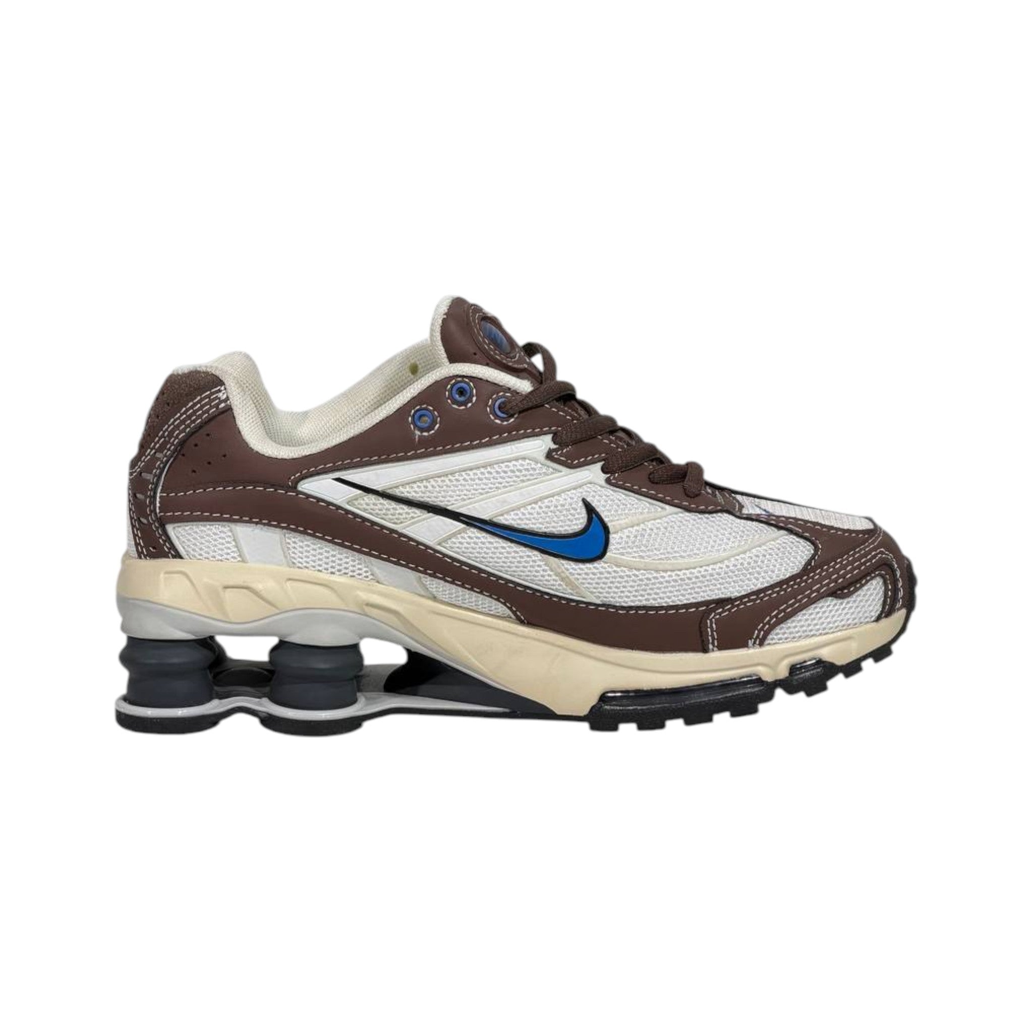 🤎⚡ Nike Shox R4 Retro Brown & Cream Running Sneakers – Y2K Streetwear Cushion Shoes 👟🔥