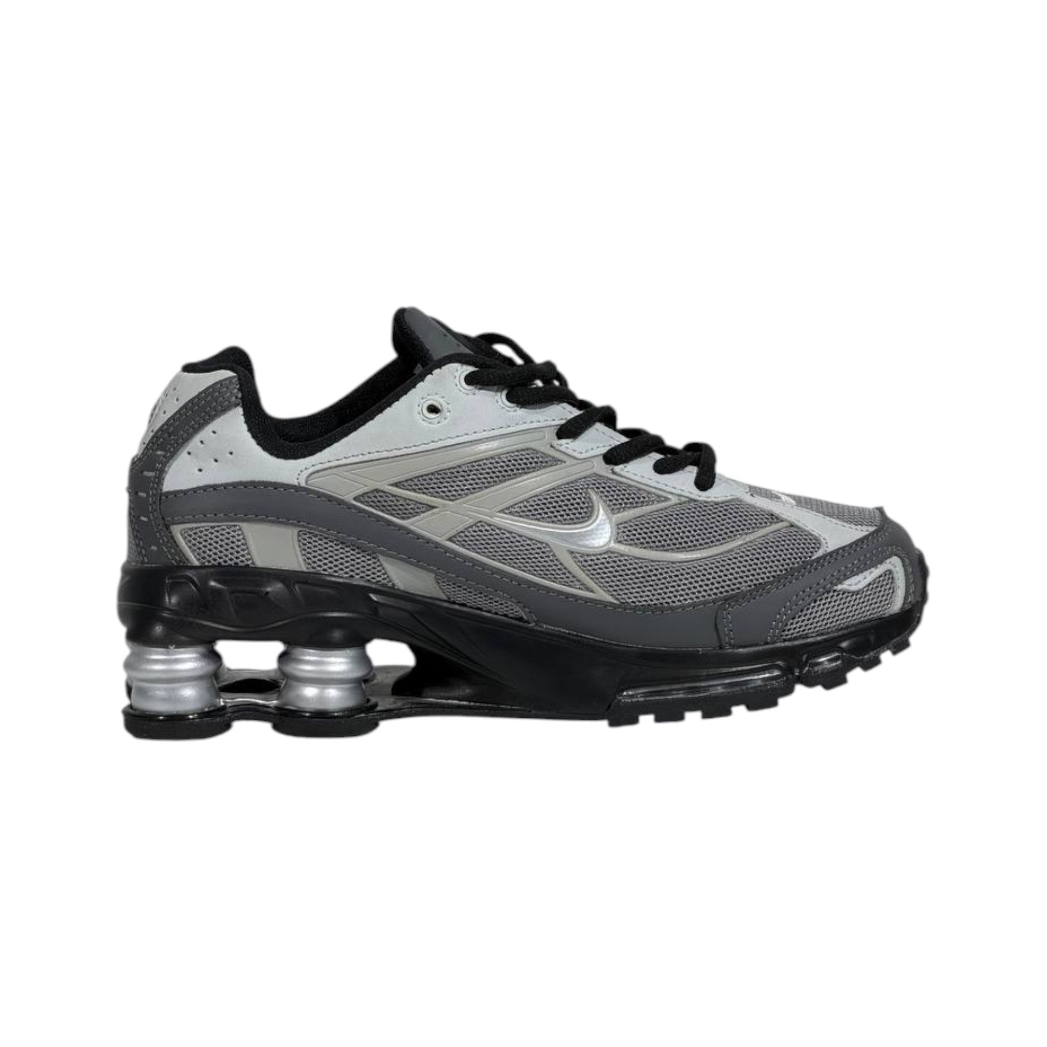 ⚡🩶 Nike Shox R4 Silver Grey Retro Running Sneakers – Y2K Streetwear Cushion Shoes 👟🔥