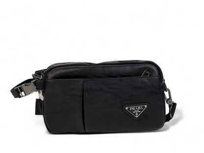 PRADA Black Leather Crossbody Bag 🖤 | Luxury Minimalist Belt Pouch for Everyday Elegance