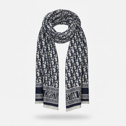 Christian Dior Oblique Monogram Scarf 💙✨ | Navy & Ivory Icon