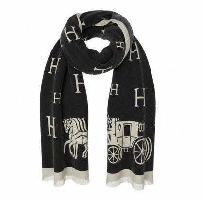 Hermès Double Face H & Carriage Scarf 🐎🖤