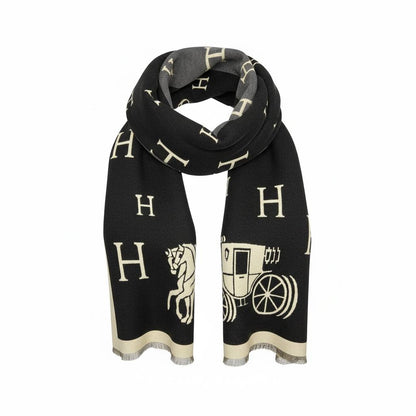 Hermès Double Face H & Carriage Scarf 🐎🖤