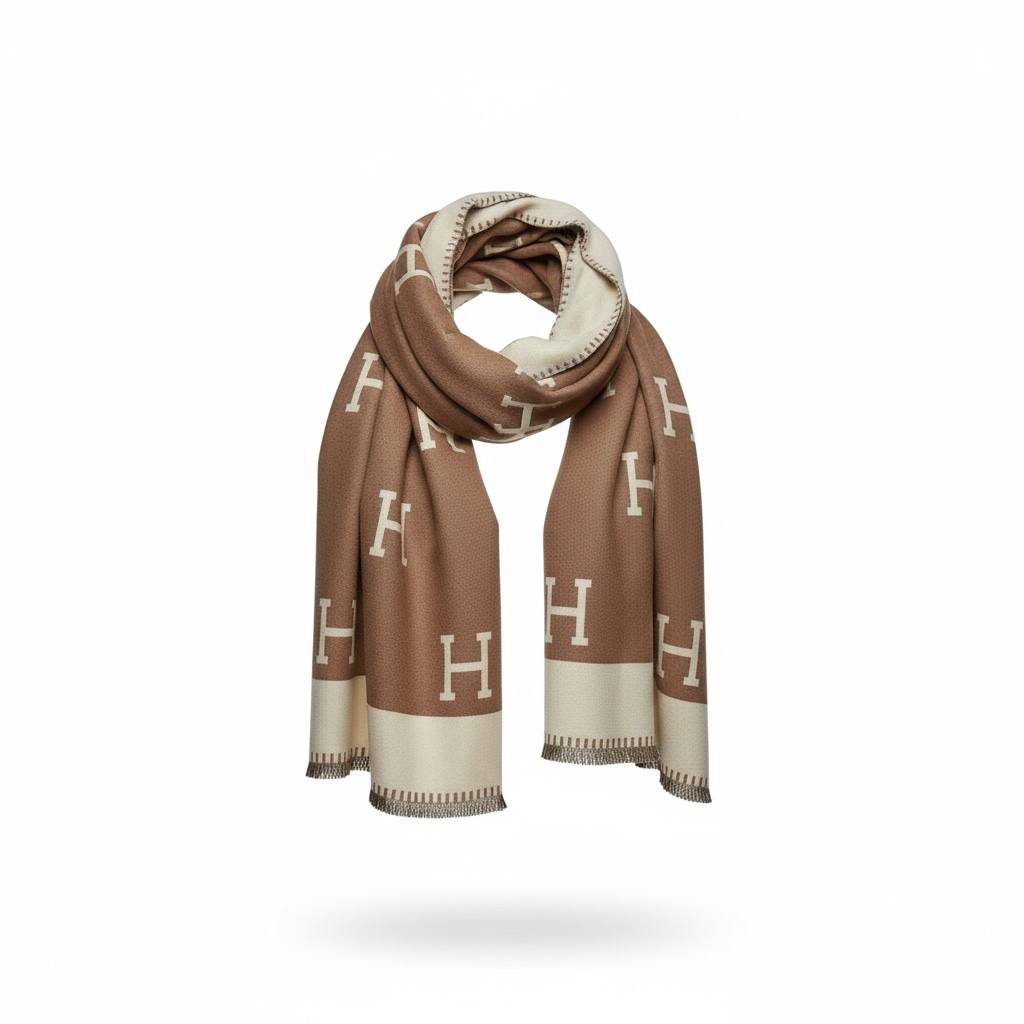 Hermes Signature Reversible Scarf – Camel & Ivory 🧣🤍🤎