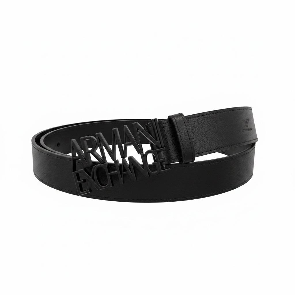 Armani Exchange Oversized Logo Leather Belt 110cm– All Black Edition 🖤