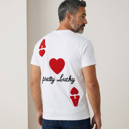 AMI Paris “Pretty Lucky” Heart Graphic T-Shirt – White Edition ❤️♠️✨