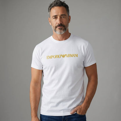 Emporio Armani Gold Signature T-Shirt – Pure White ✨🤍