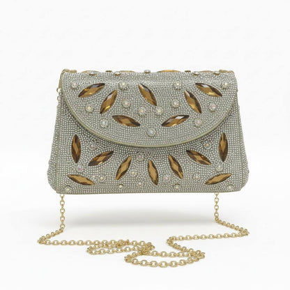 Golden Crystal Glam Clutch ✨💛 | Rhinestone & Amber Stone Evening Bag