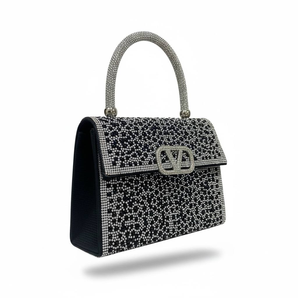 Valentino Garavani Crystal Evening Handbag ✨🖤 | Rhinestone Couture Top Handle Bag