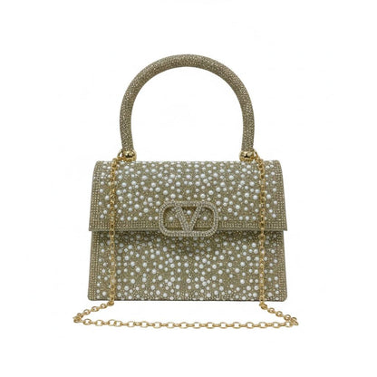 Valentino Garavani Pearl Crystal Top Handle Bag ✨🤍 | Gold Embellished Couture Evening Handbag